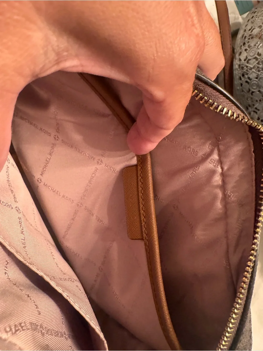 Michael Kors Brown and Tan Logo Crossbody Bag with Gold Hardware